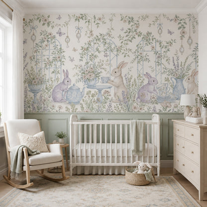 Tavşanlı Çiçek Bahçesi Poster Duvar Kağıdı Pastel Bebek Odası