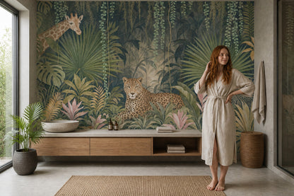 Jungle Hayvanlı Poster Duvar Kağıdı Yeşil Safari Çocuk Odası