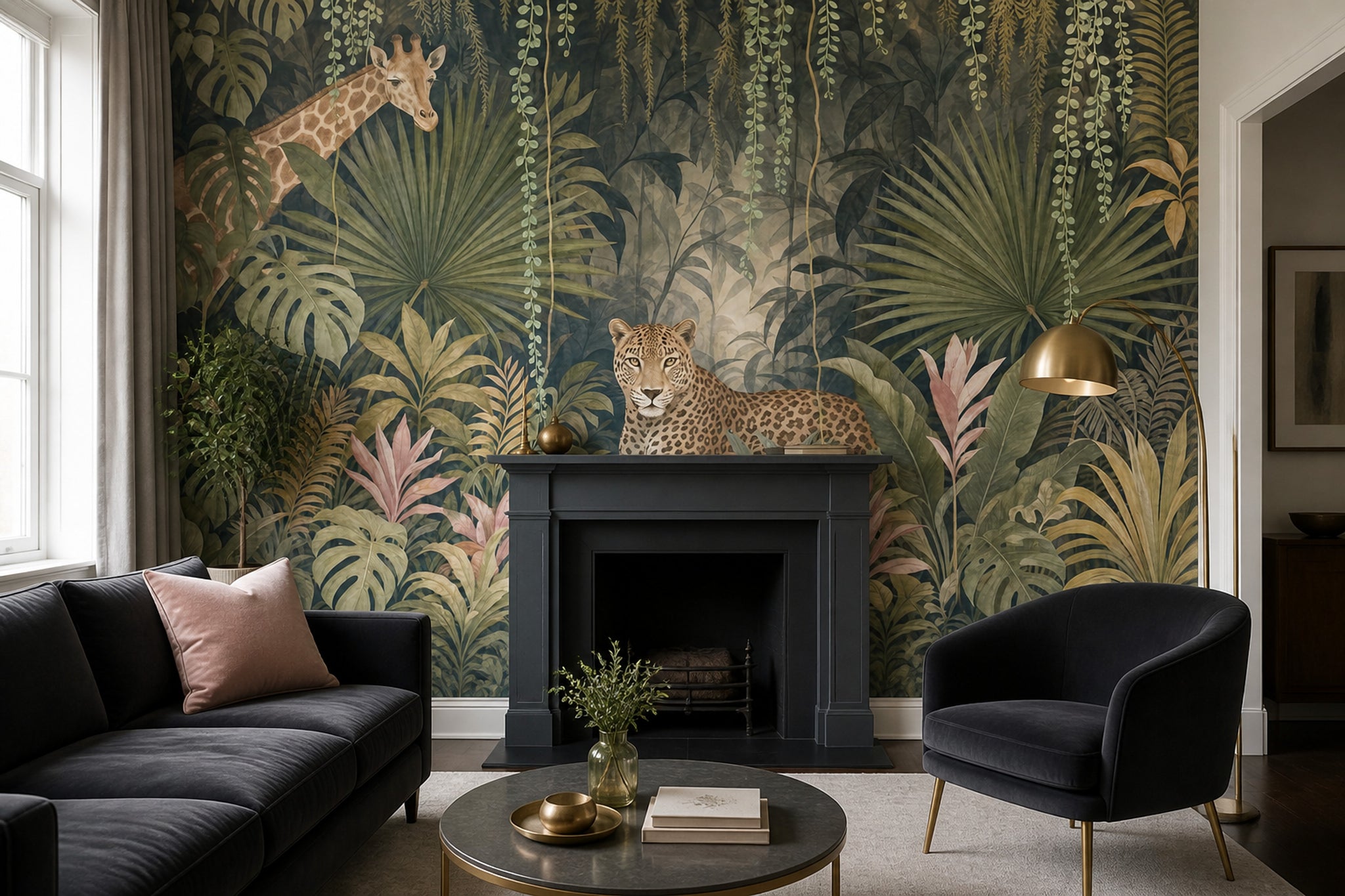 Jungle Hayvanlı Poster Duvar Kağıdı Yeşil Safari Çocuk Odası