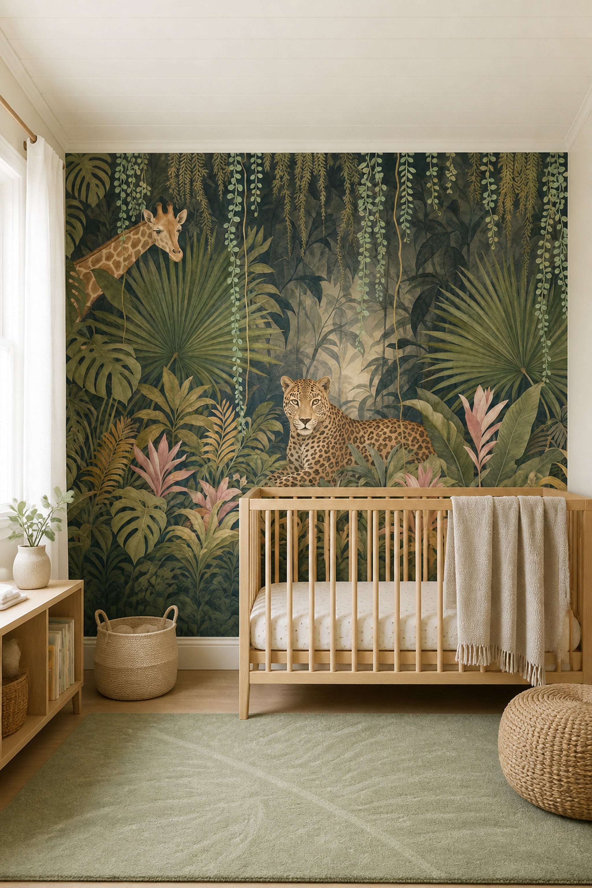 Jungle Hayvanlı Poster Duvar Kağıdı Yeşil Safari Çocuk Odası