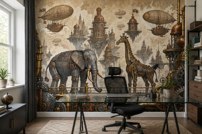 Steampunk Hava Gemili Poster Duvar Kağıdı Kahverengi Genç Odası