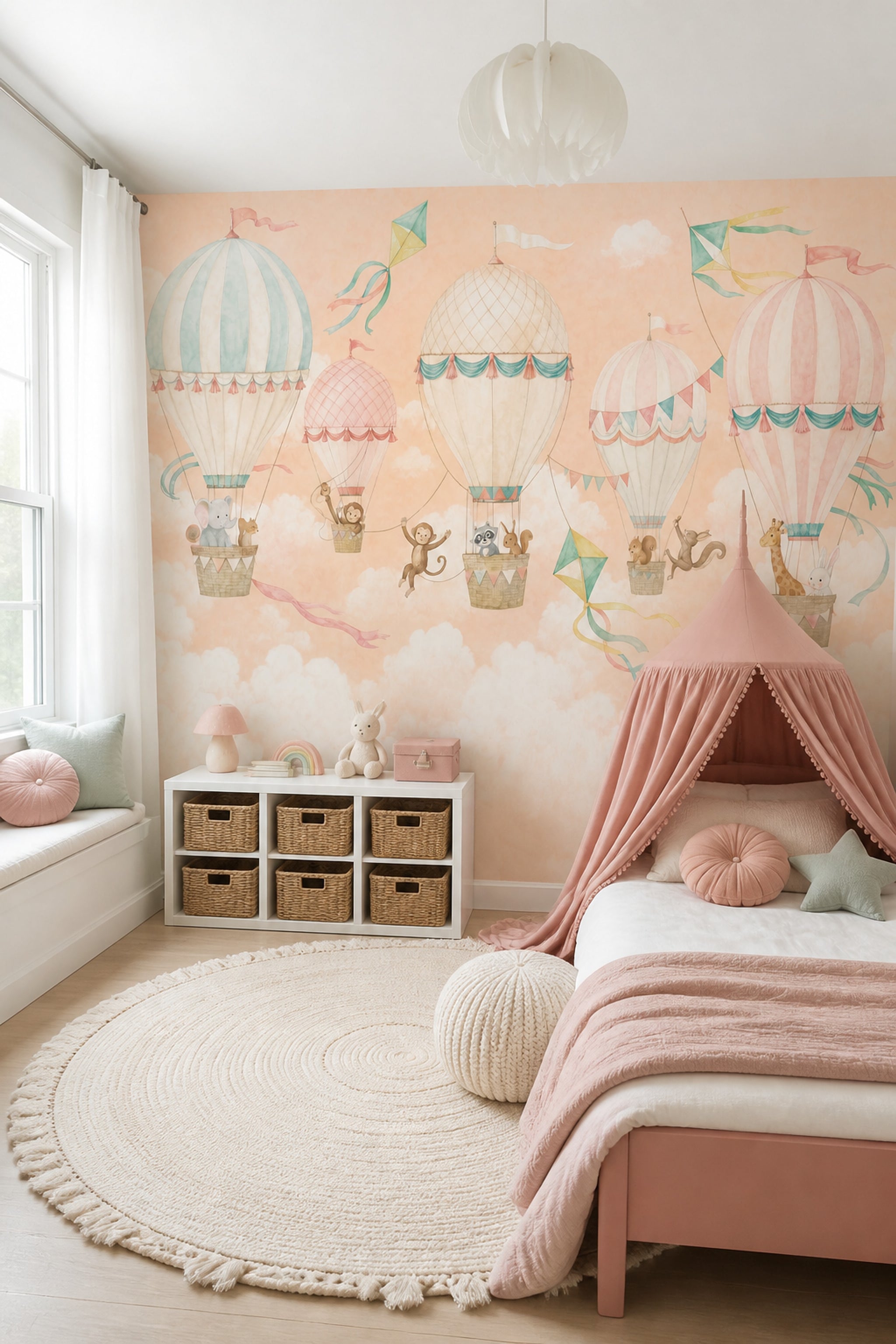 Hayvanlı Sıcak Hava Balonları Poster Duvar Kağıdı Pastel Çocuk Odası