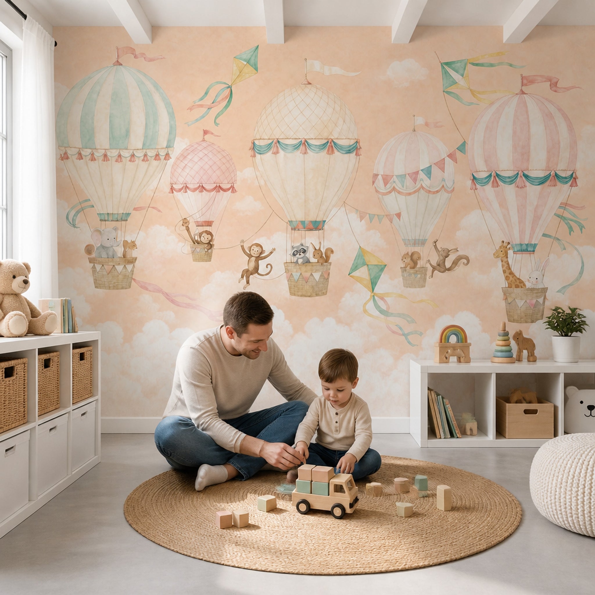 Hayvanlı Sıcak Hava Balonları Poster Duvar Kağıdı Pastel Çocuk Odası