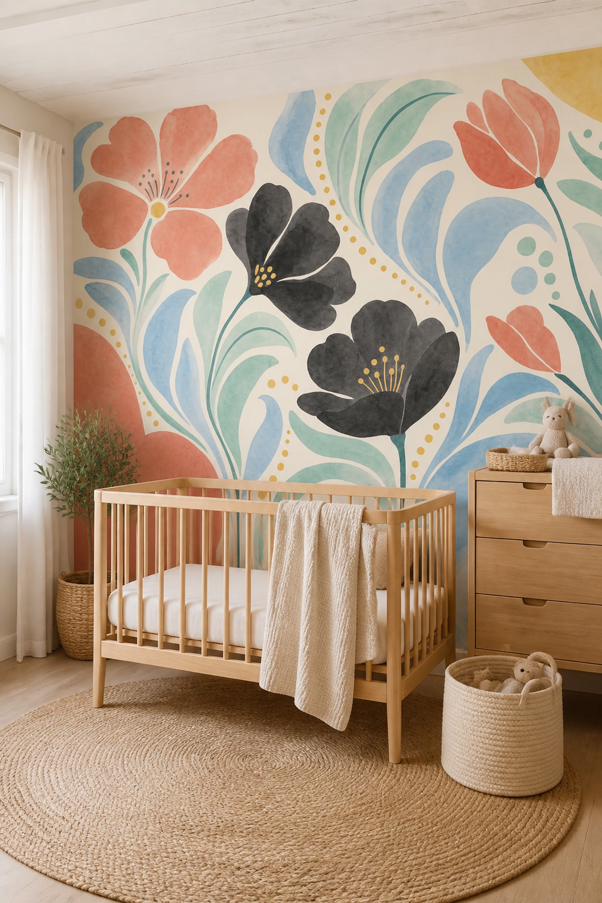 Renkli Büyük Çiçekli Poster Duvar Kağıdı Modern Salon Duvarı