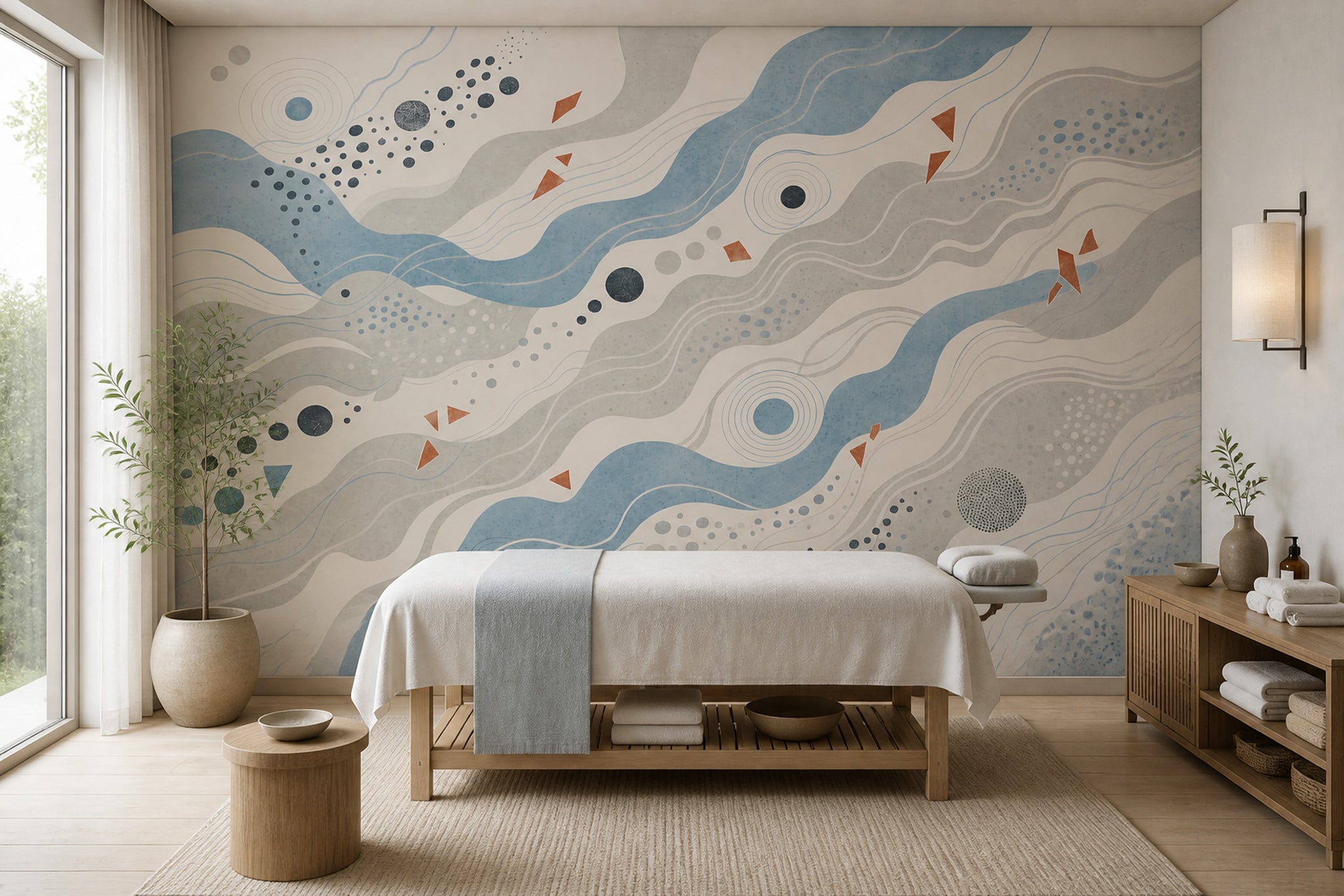 Mavi Gri Dalgalı Soyut Poster Duvar Kağıdı Modern Salon