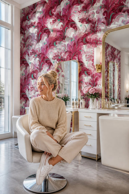 Bordo Yaprak Desenli Duvar Kağıdı Modern Salon Duvar Dekoru