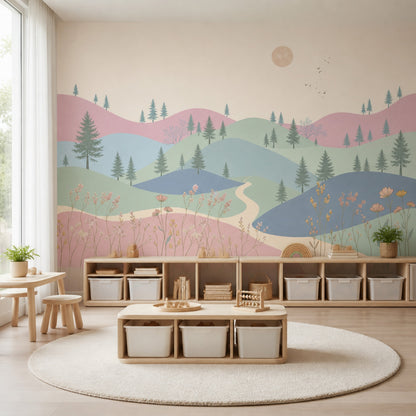 Pastel Dağ Manzaralı Poster Duvar Kağıdı Çocuk Odası