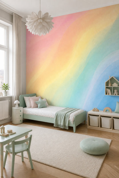 Pastel Gökkuşağı Poster Duvar Kağıdı Çocuk Odası Renk Geçişli