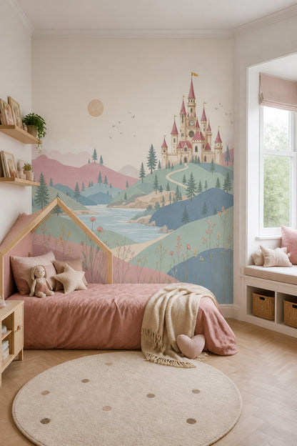 Şato Manzaralı Poster Duvar Kağıdı Pastel Çocuk Odası