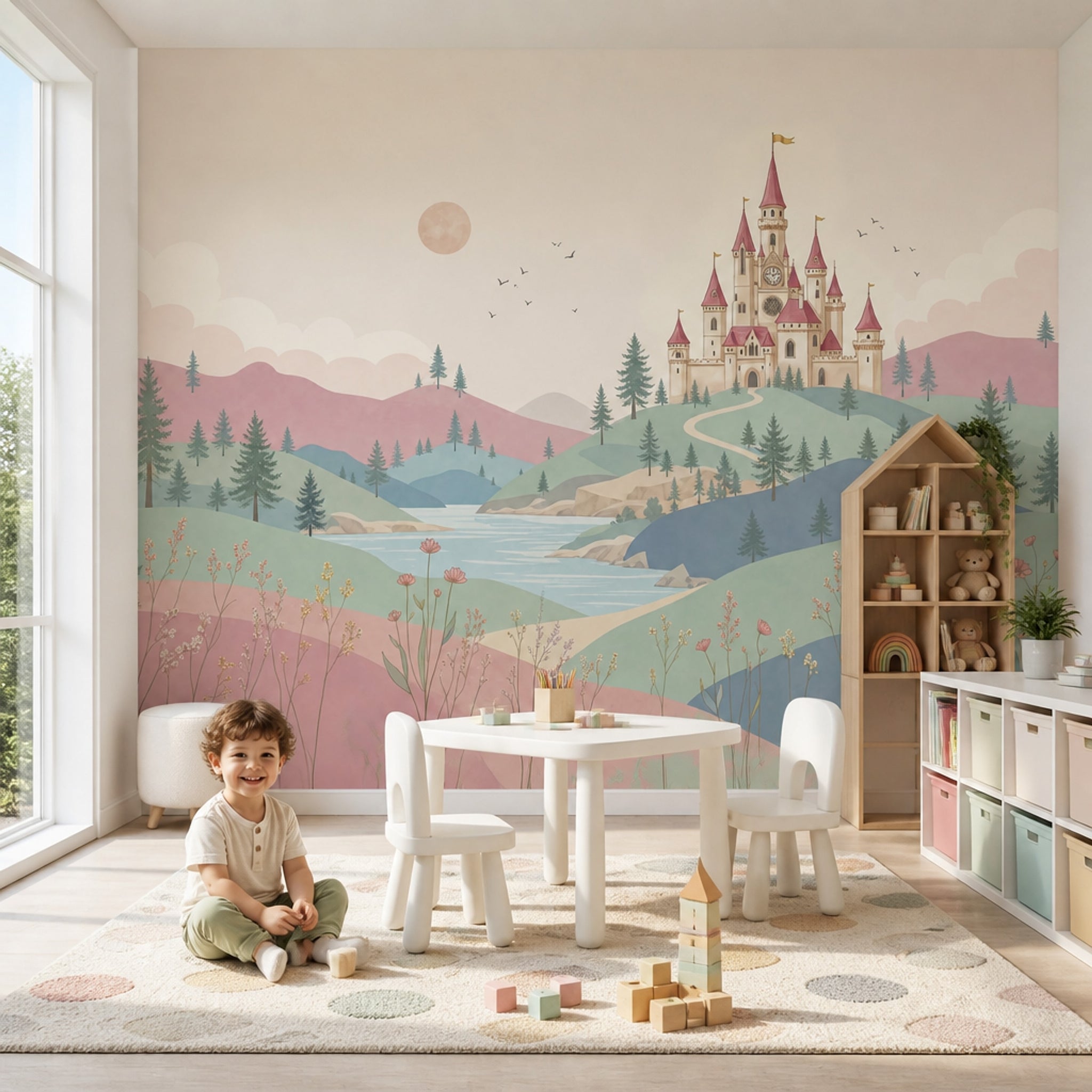 Şato Manzaralı Poster Duvar Kağıdı Pastel Çocuk Odası