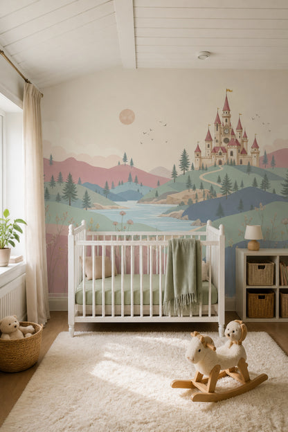 Şato Manzaralı Poster Duvar Kağıdı Pastel Çocuk Odası