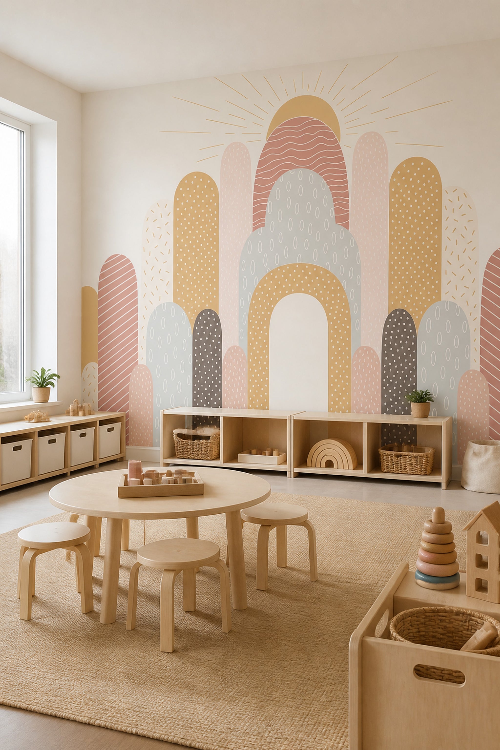 Gökkuşağı Desenli Poster Duvar Kağıdı Pastel Çocuk Odası