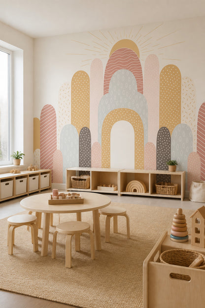 Gökkuşağı Desenli Poster Duvar Kağıdı Pastel Çocuk Odası
