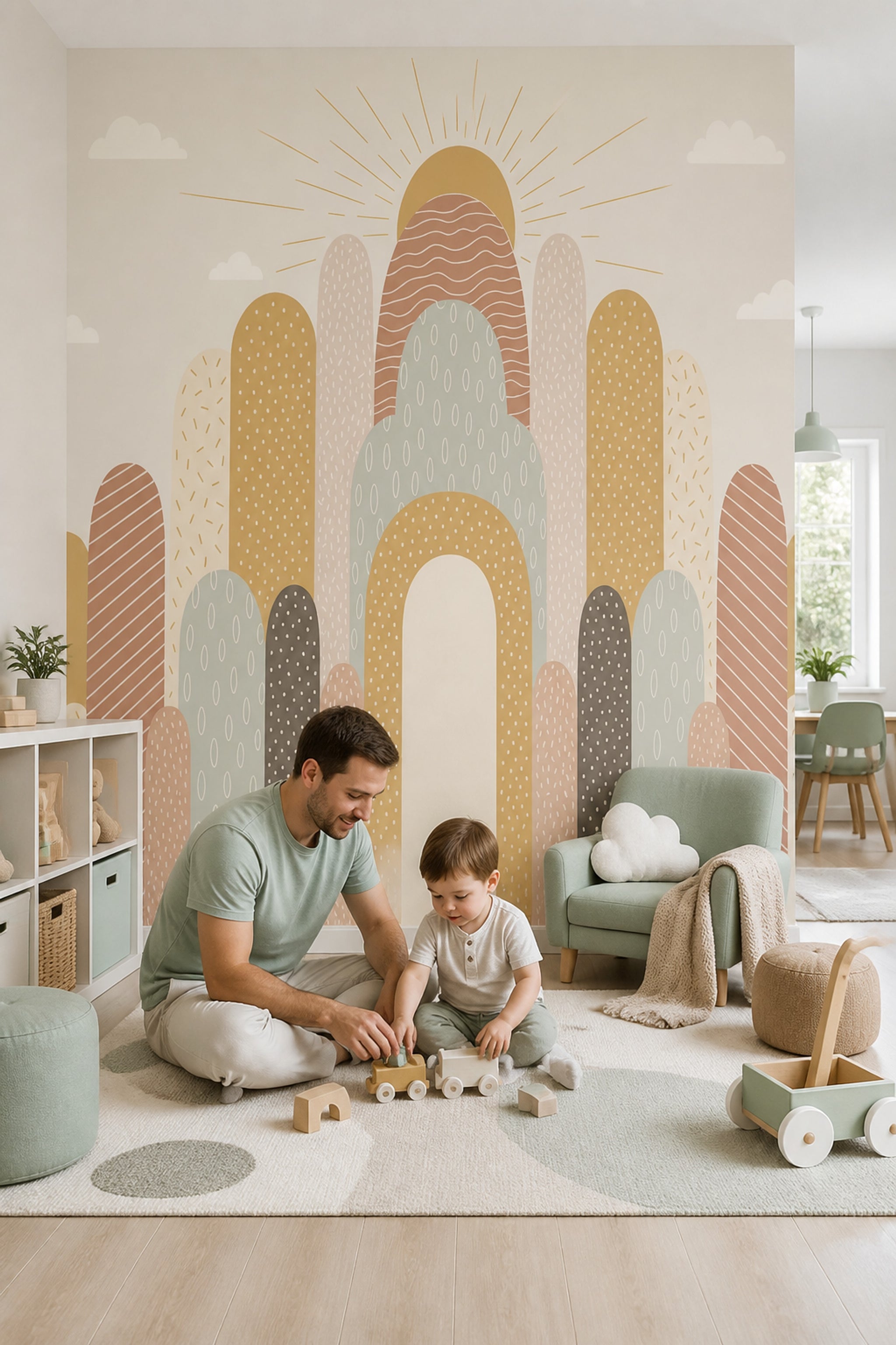 Gökkuşağı Desenli Poster Duvar Kağıdı Pastel Çocuk Odası