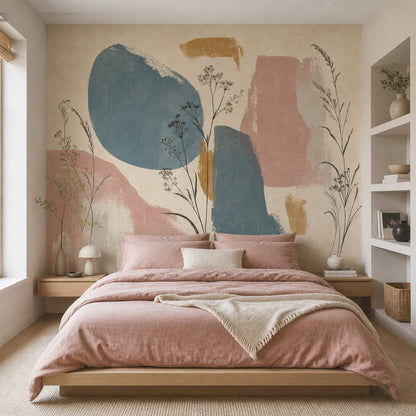 Pastel Soyut Poster Duvar Kağıdı Mavi Pembe Yatak Odası