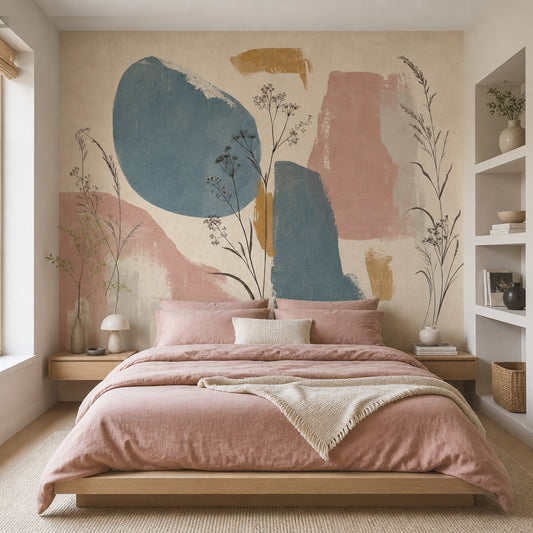 Pastel Soyut Poster Duvar Kağıdı Mavi Pembe Yatak Odası