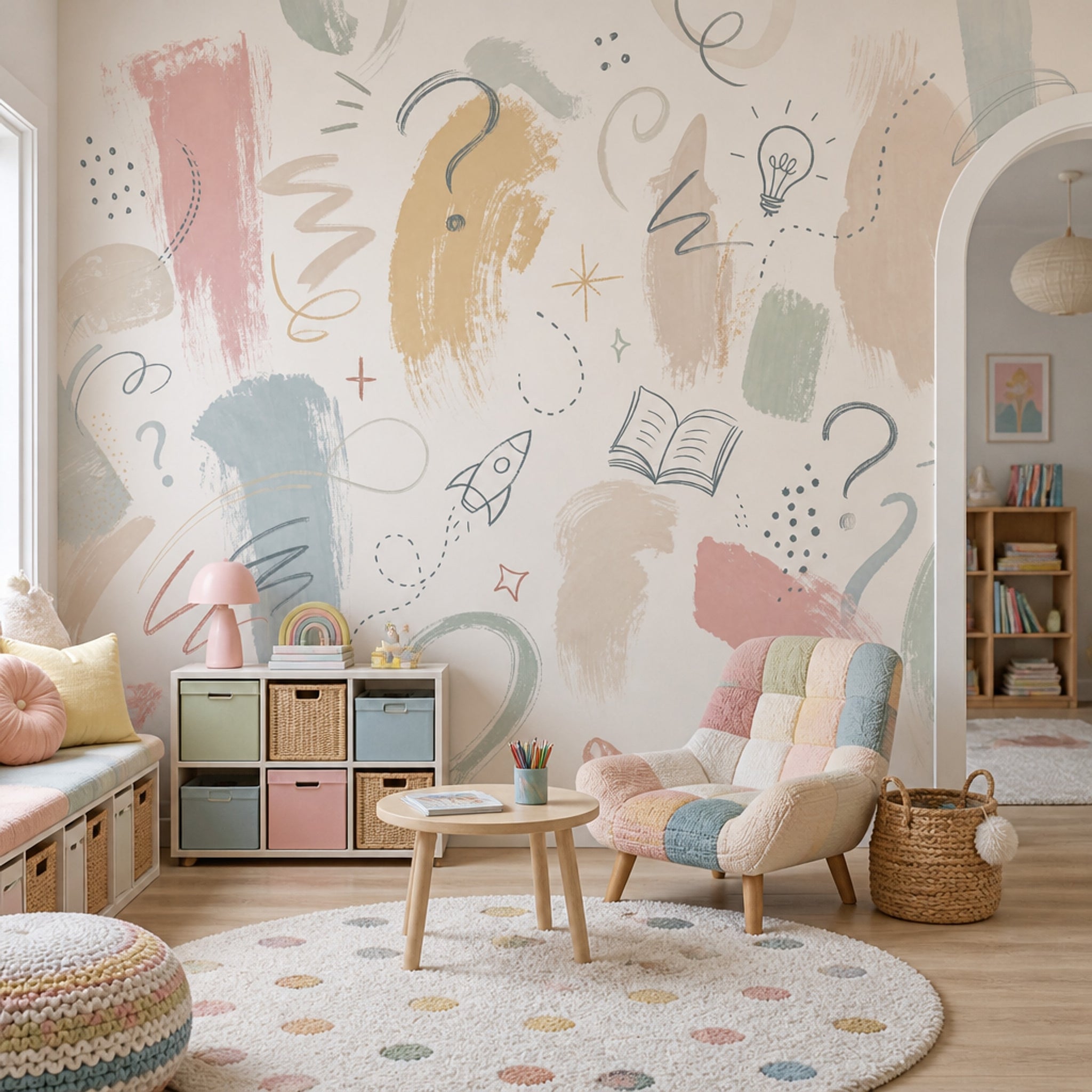 Pastel Eğitim Temalı Poster Duvar Kağıdı Çocuk Odası Desenli