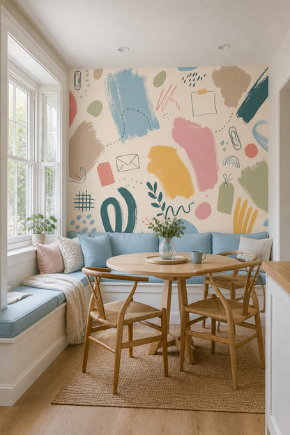 Pastel Soyut Şekilli Poster Duvar Kağıdı Bebek Odası Desenli
