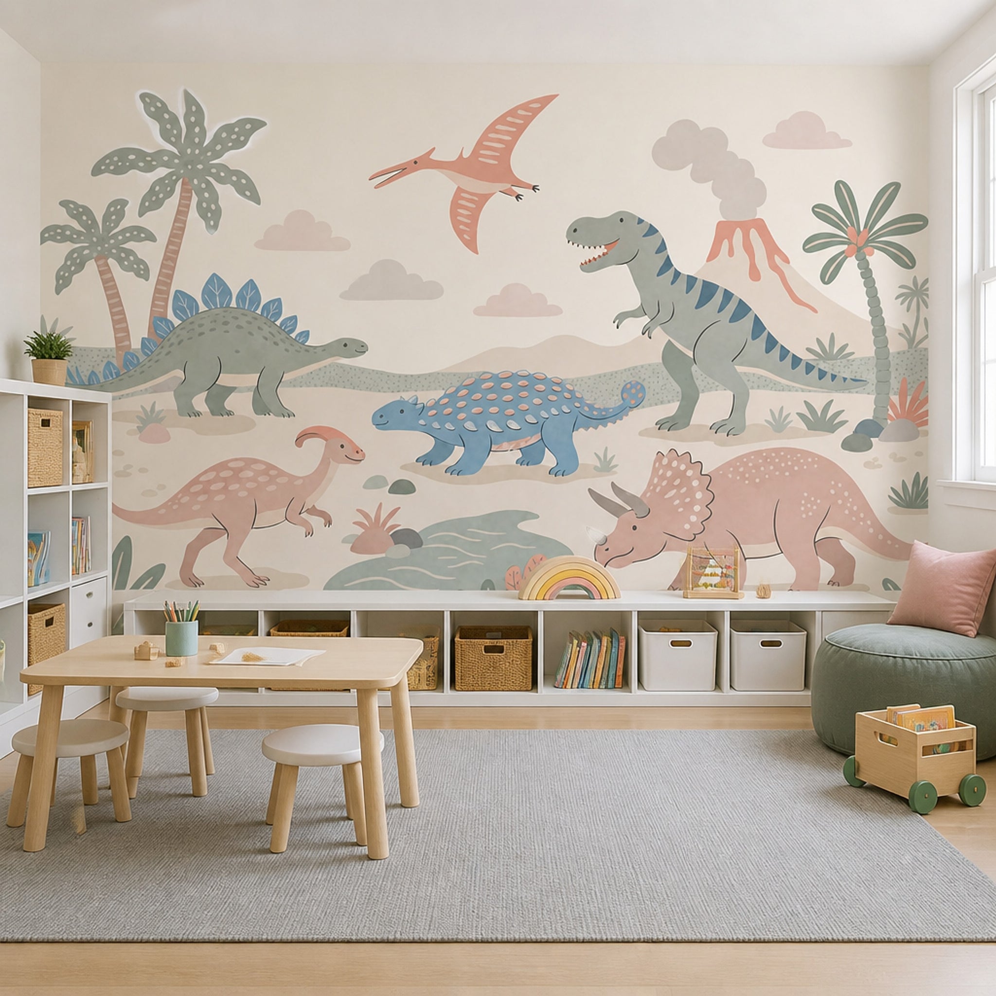 Sevimli Dinozor Poster Duvar Kağıdı Pastel Çocuk Odası
