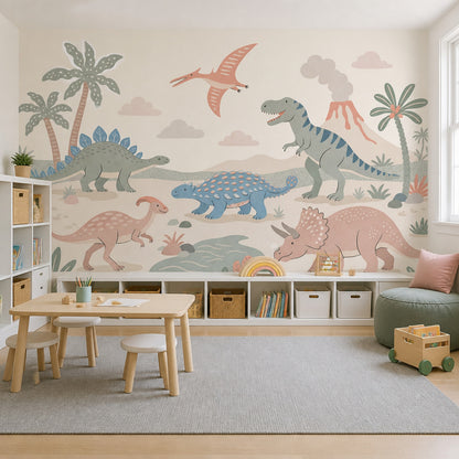 Sevimli Dinozor Poster Duvar Kağıdı Pastel Çocuk Odası