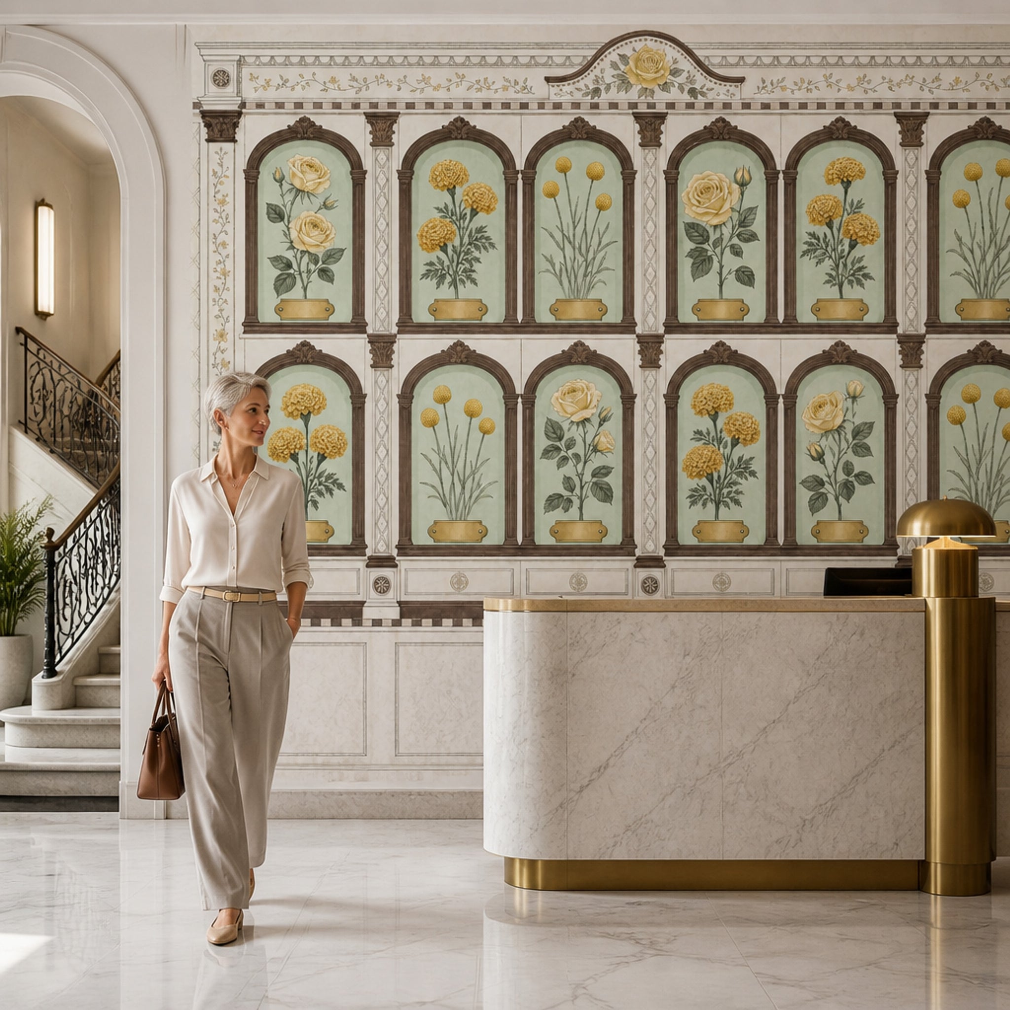 Kemer Nişli Sarı Güllü Poster Duvar Kağıdı Krem Salon