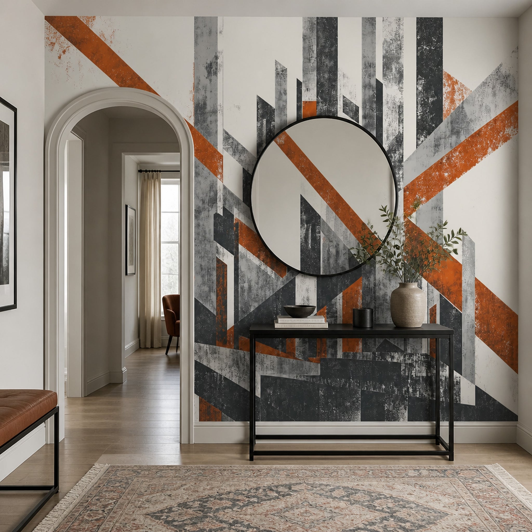 Soyut Geometrik Poster Duvar Kağıdı Gri Turuncu Genç Odası