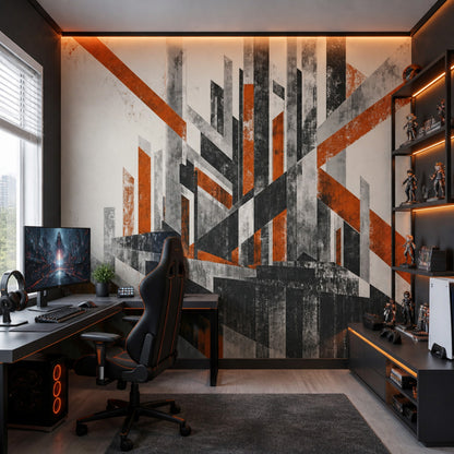 Soyut Geometrik Poster Duvar Kağıdı Gri Turuncu Genç Odası
