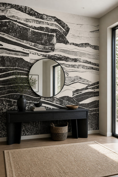 Siyah Beyaz Katmanlı Soyut Poster Duvar Kağıdı Modern Salon
