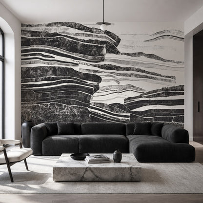 Siyah Beyaz Katmanlı Soyut Poster Duvar Kağıdı Modern Salon