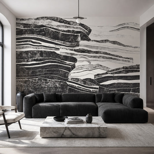 Siyah Beyaz Katmanlı Soyut Poster Duvar Kağıdı Modern Salon