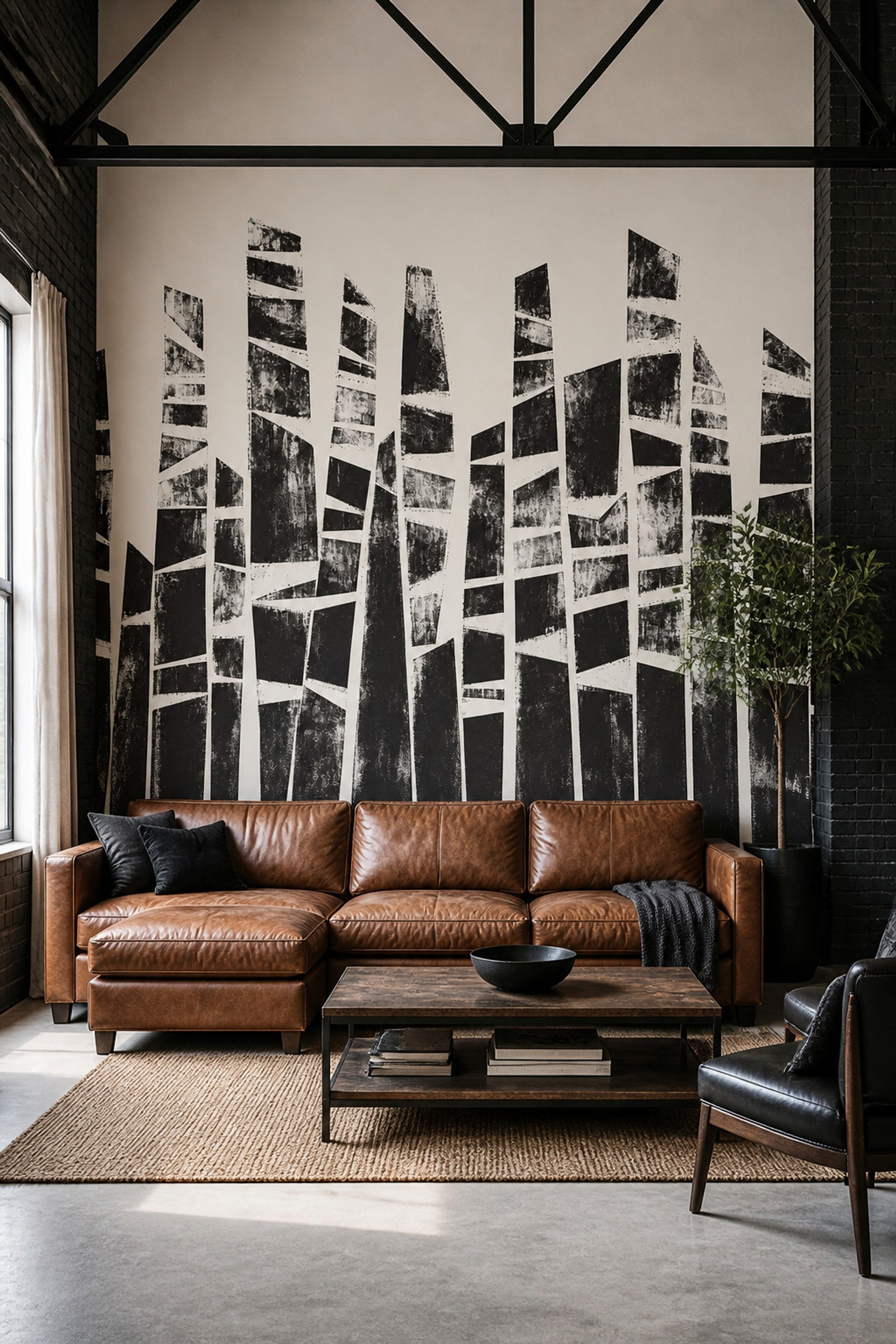 Soyut Şehir Silüeti Poster Duvar Kağıdı Siyah Beyaz Salon