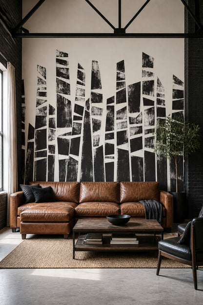 Soyut Şehir Silüeti Poster Duvar Kağıdı Siyah Beyaz Salon