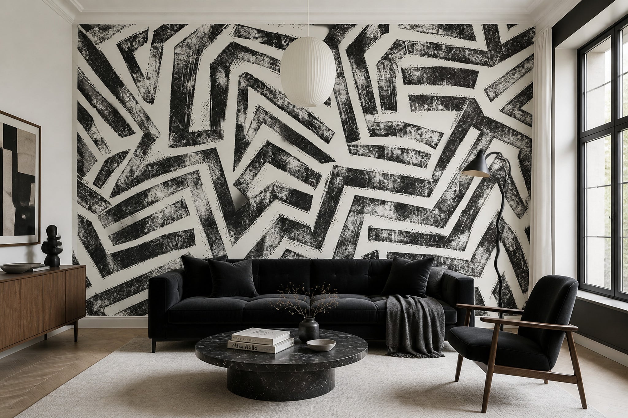 Siyah Beyaz Geometrik Poster Duvar Kağıdı Modern Genç Odası