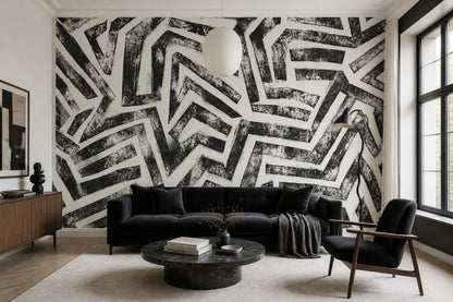 Siyah Beyaz Geometrik Poster Duvar Kağıdı Modern Genç Odası