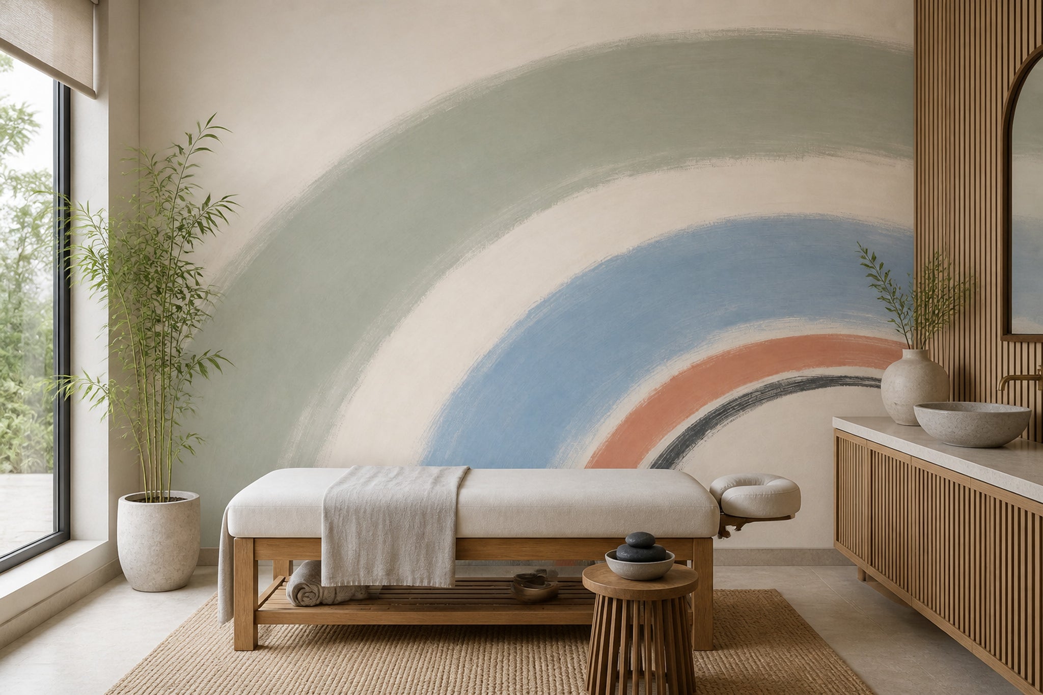 Pastel Gökkuşağı Poster Duvar Kağıdı Mavi Yeşil Modern Salon