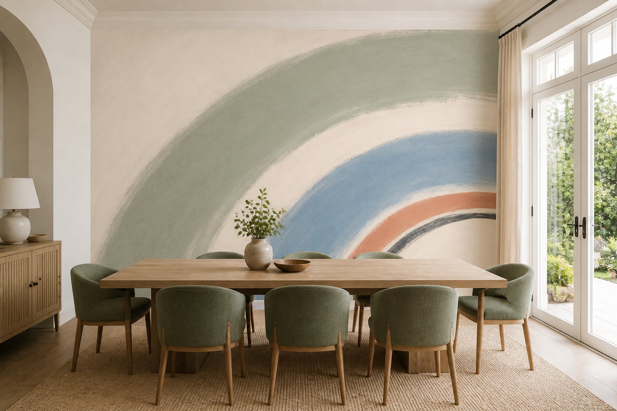 Pastel Gökkuşağı Poster Duvar Kağıdı Mavi Yeşil Modern Salon