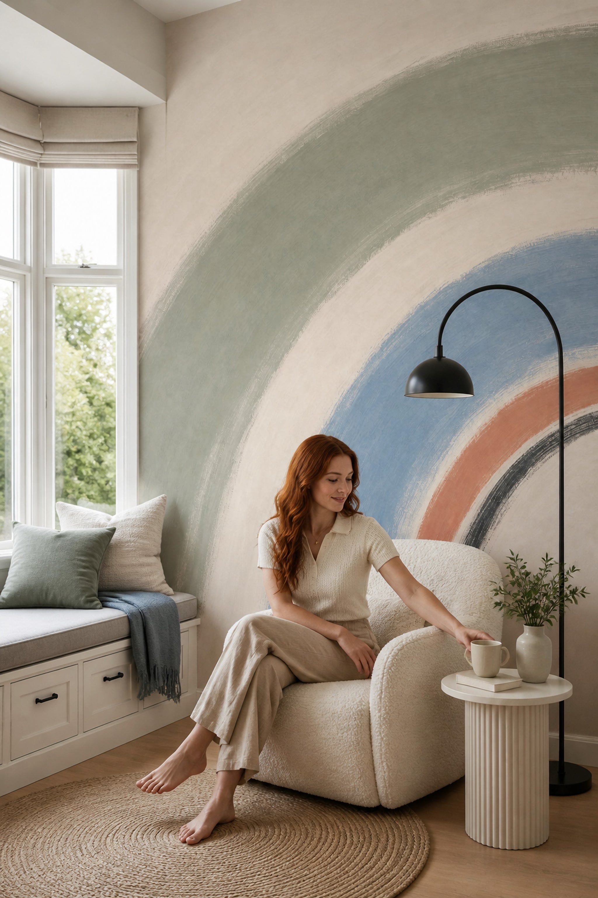 Pastel Gökkuşağı Poster Duvar Kağıdı Mavi Yeşil Modern Salon