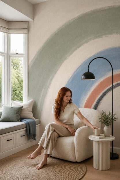 Pastel Gökkuşağı Poster Duvar Kağıdı Mavi Yeşil Modern Salon