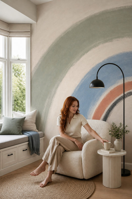 Pastel Gökkuşağı Poster Duvar Kağıdı Mavi Yeşil Modern Salon