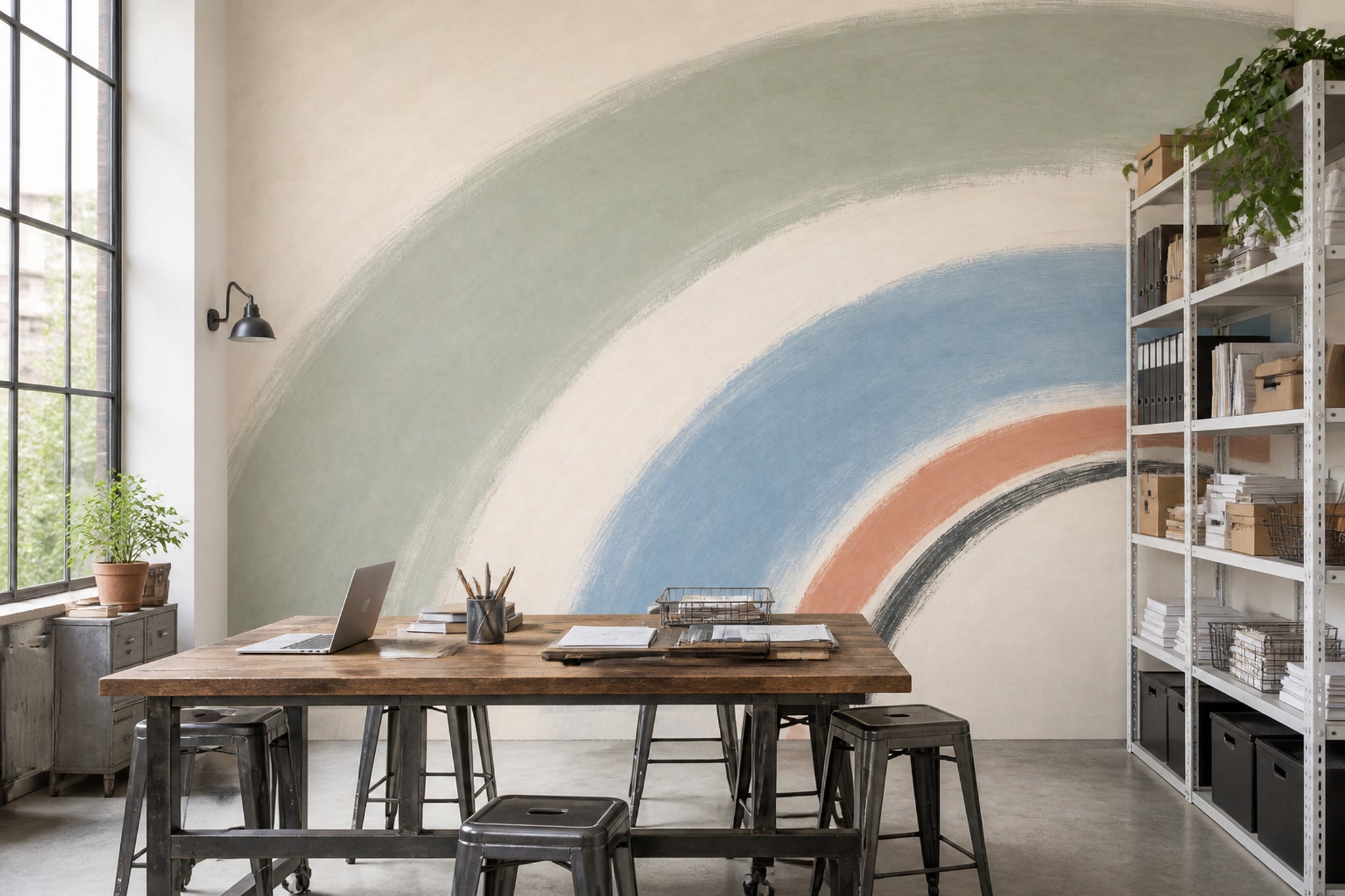 Pastel Gökkuşağı Poster Duvar Kağıdı Mavi Yeşil Modern Salon