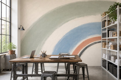 Pastel Gökkuşağı Poster Duvar Kağıdı Mavi Yeşil Modern Salon