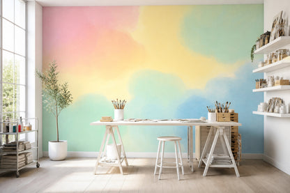 Pastel Suluboya Bulut Poster Duvar Kağıdı Renk Geçişli Ofis