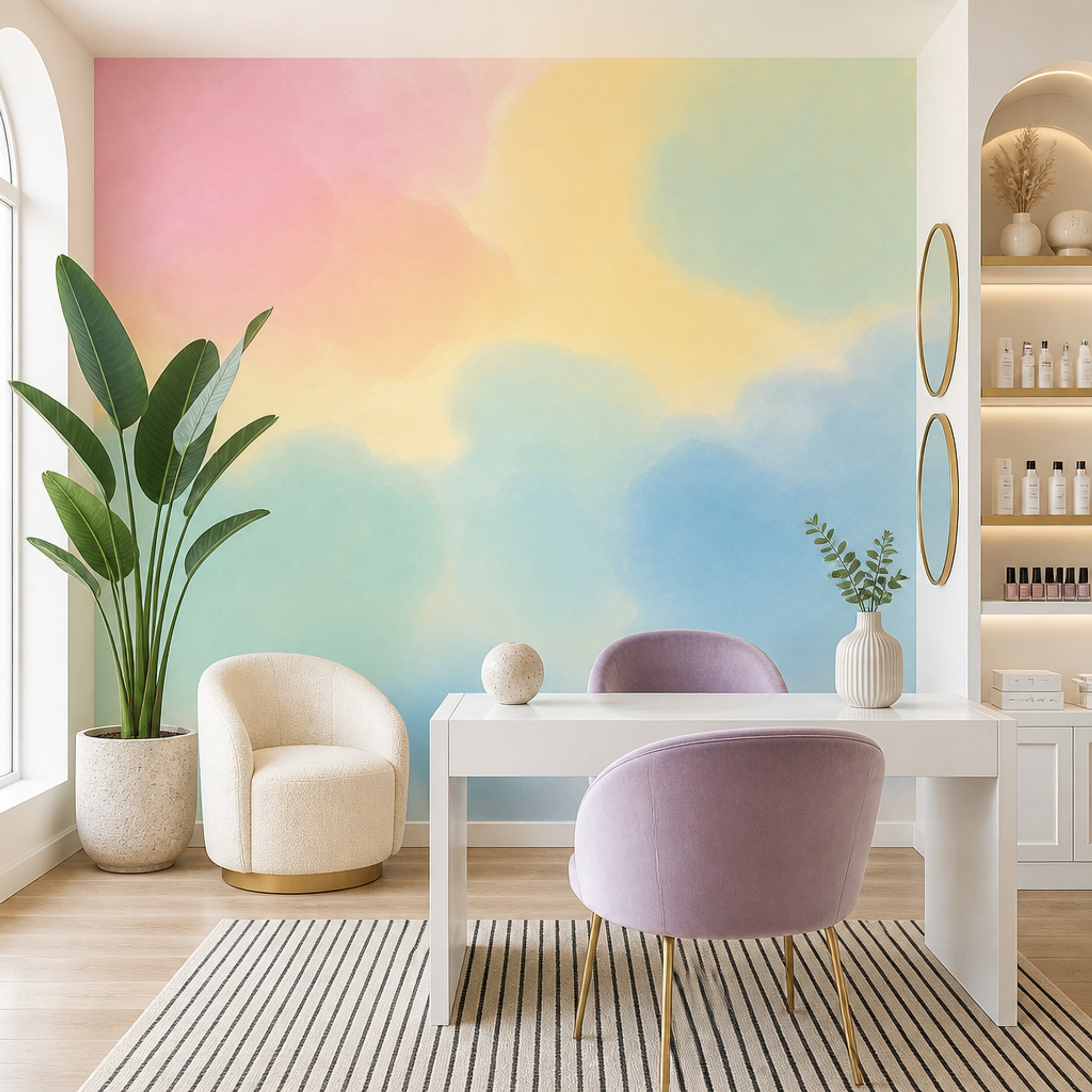Pastel Suluboya Bulut Poster Duvar Kağıdı Renk Geçişli Ofis