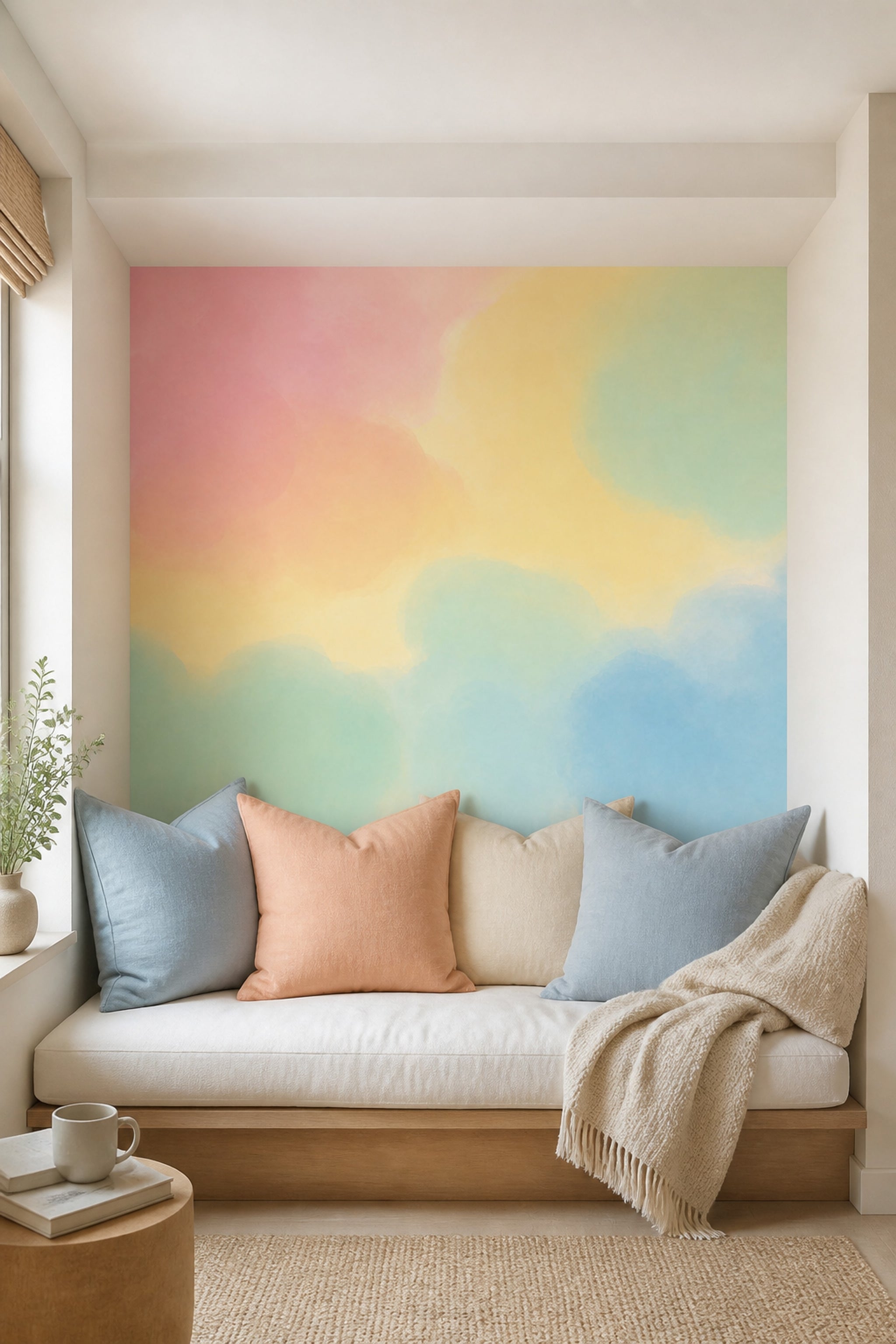 Pastel Suluboya Bulut Poster Duvar Kağıdı Renk Geçişli Ofis
