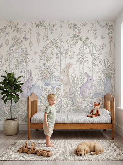 Tavşanlı Çiçek Bahçesi Poster Duvar Kağıdı Pastel Bebek Odası