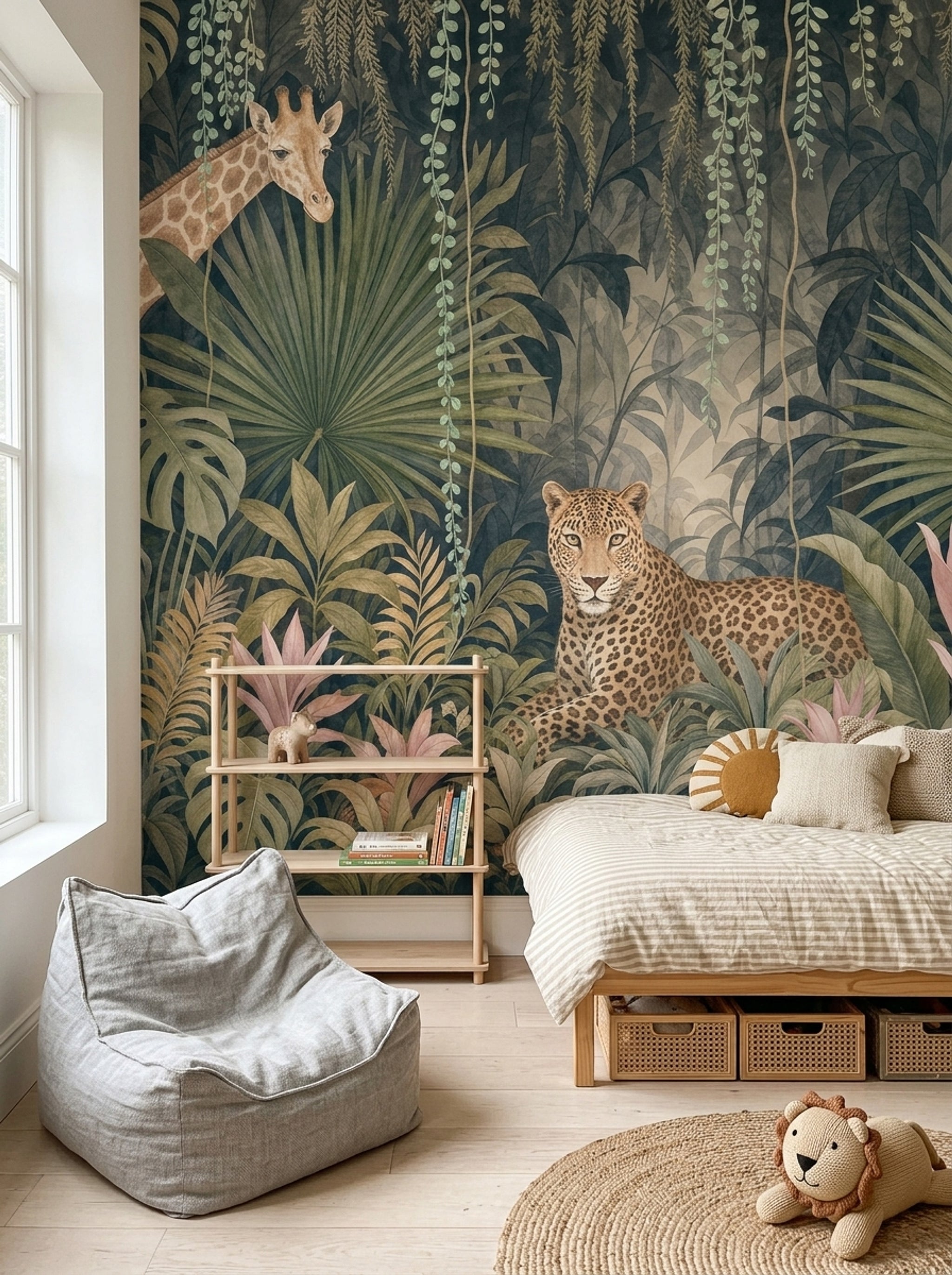 Jungle Hayvanlı Poster Duvar Kağıdı Yeşil Safari Çocuk Odası