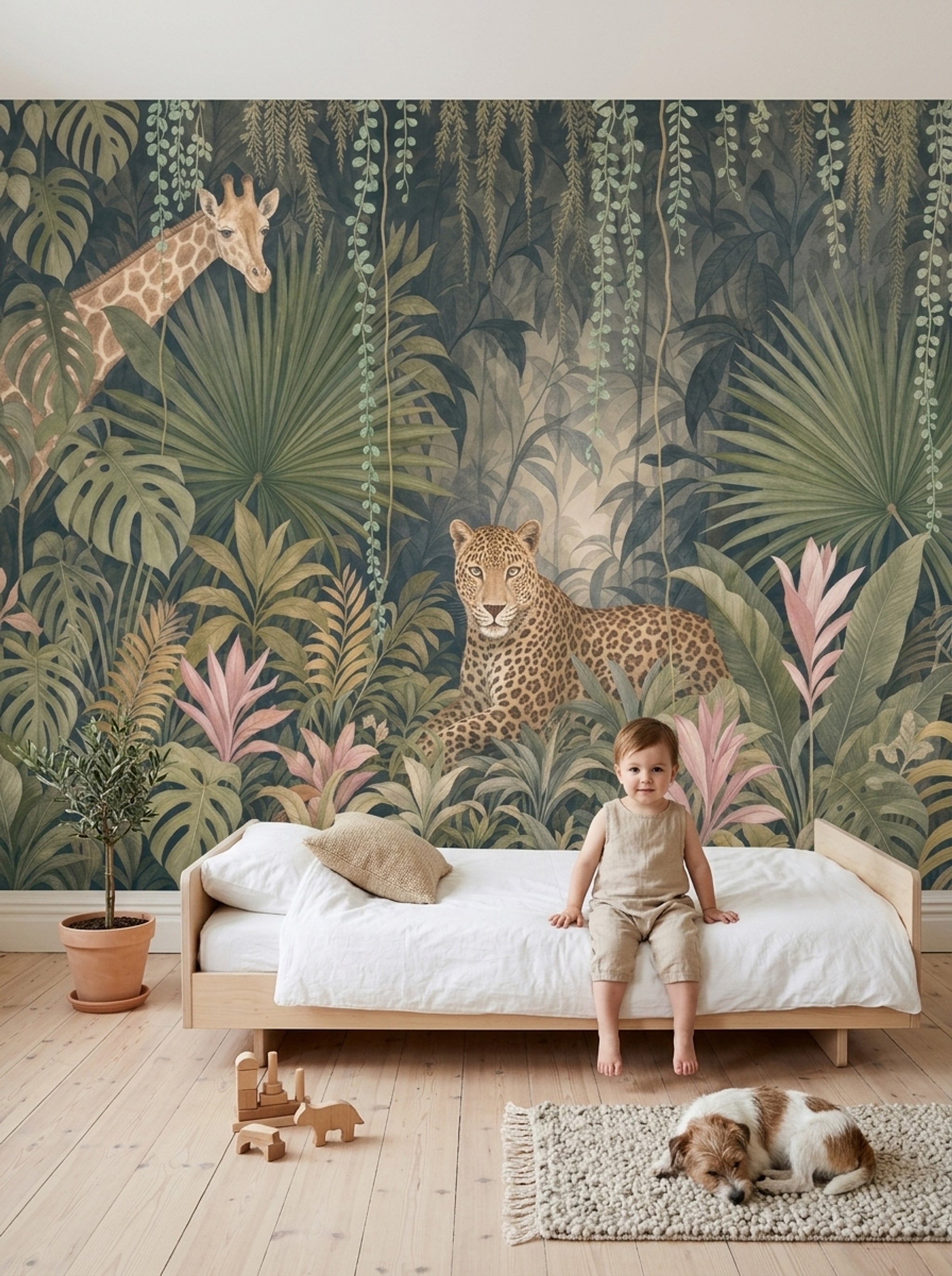 Jungle Hayvanlı Poster Duvar Kağıdı Yeşil Safari Çocuk Odası