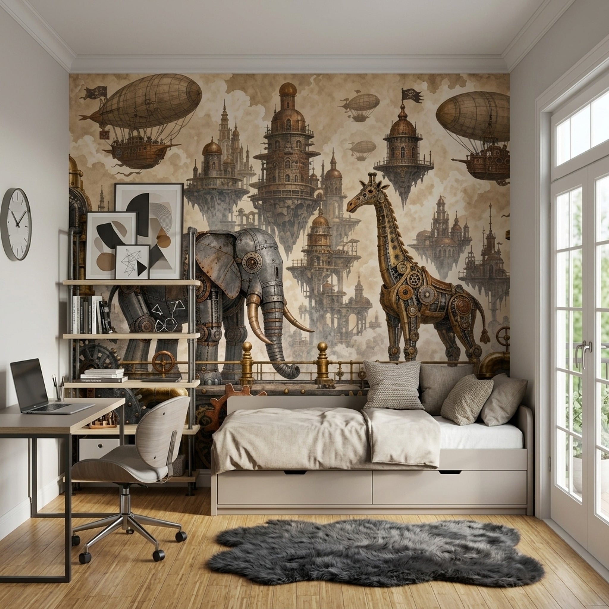 Steampunk Hava Gemili Poster Duvar Kağıdı Kahverengi Genç Odası