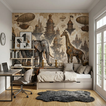 Steampunk Hava Gemili Poster Duvar Kağıdı Kahverengi Genç Odası
