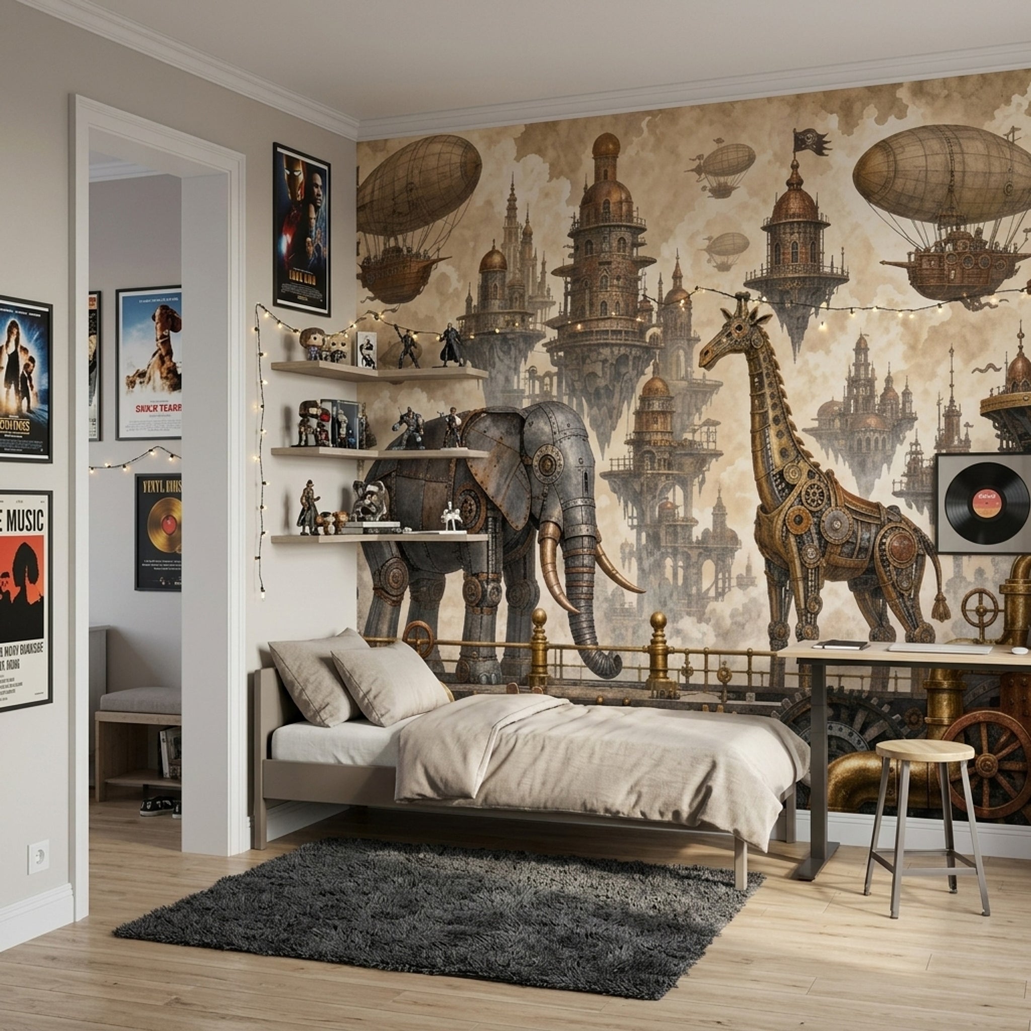Steampunk Hava Gemili Poster Duvar Kağıdı Kahverengi Genç Odası